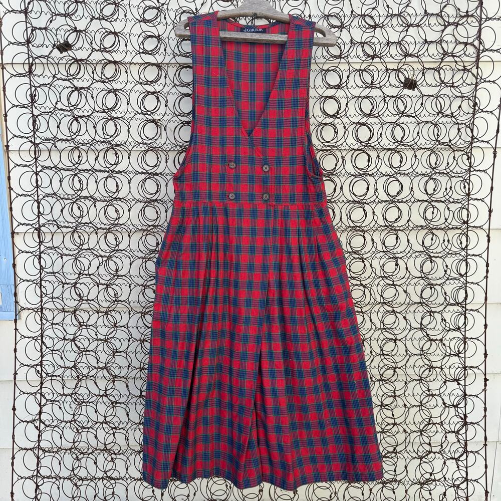 Vintage 90s JG Hook Red Blue Green Plaid Christmas Wrap Tank Dress Teacher 12 - Picture 1 of 9